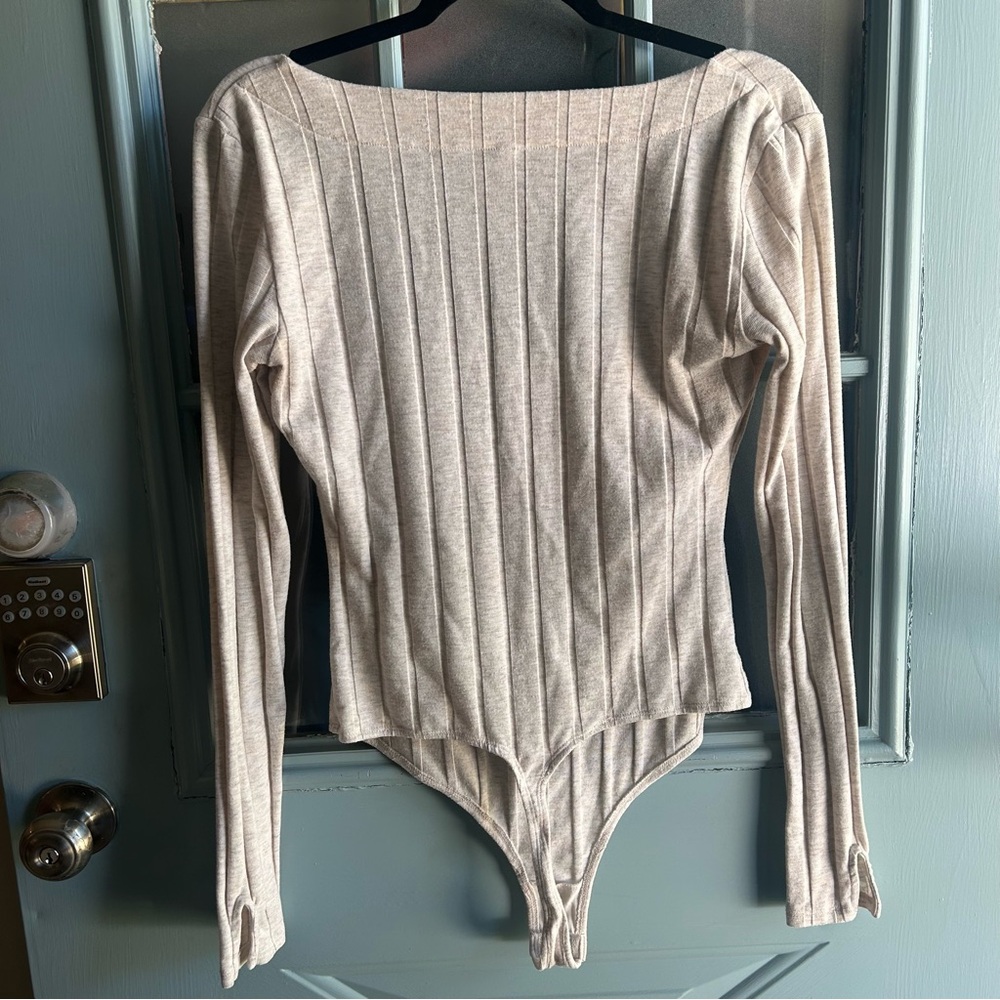 Free People Intimately Beside Me Ribbed Square Neck Long Sleeved Bodysuit Medium - Picture 4 of 11